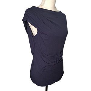 MM Lafleur Navy Blue Sleeveless Cowlneck Ruched Side Blouse